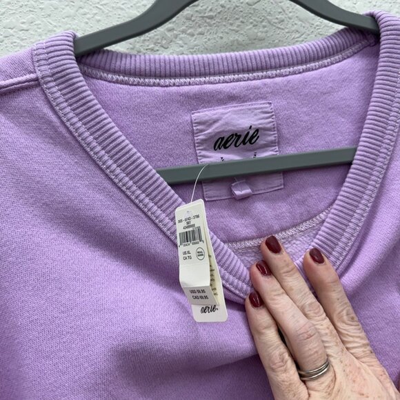 Aerie Chill Cozy Oversized Crew Purple Pullover Sweatshirt Womens size XL NEW - Picture 2 of 9